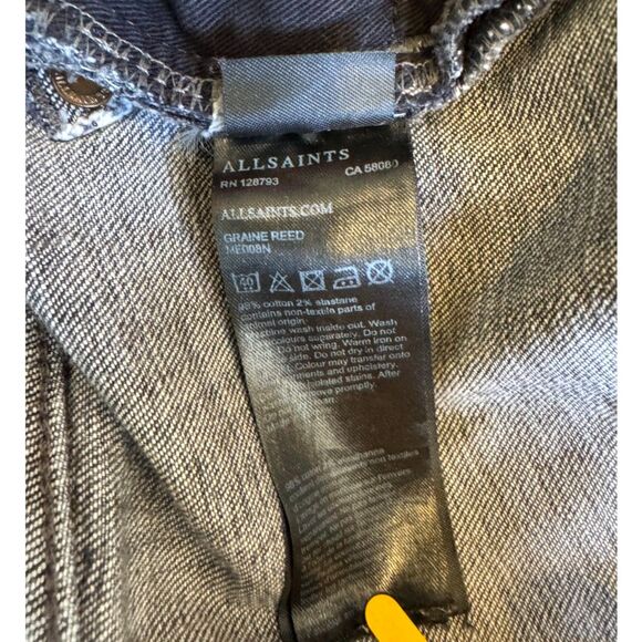 AllSaints Distressed Graine Reed Grey Black Slim Cotton Jeans Size 30 - Picture 8 of 13